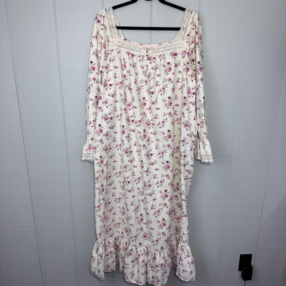 Vintage Victoria’s Secret Pink Floral Prairie Traditional Nightgown Lace Trim XL - Picture 2 of 8